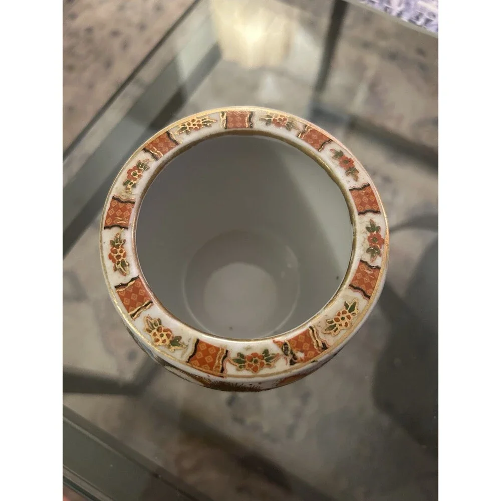 Vintage Satsuma Made in China Hand Painted Porcelain Pot 3” x 4” Gold Gilt